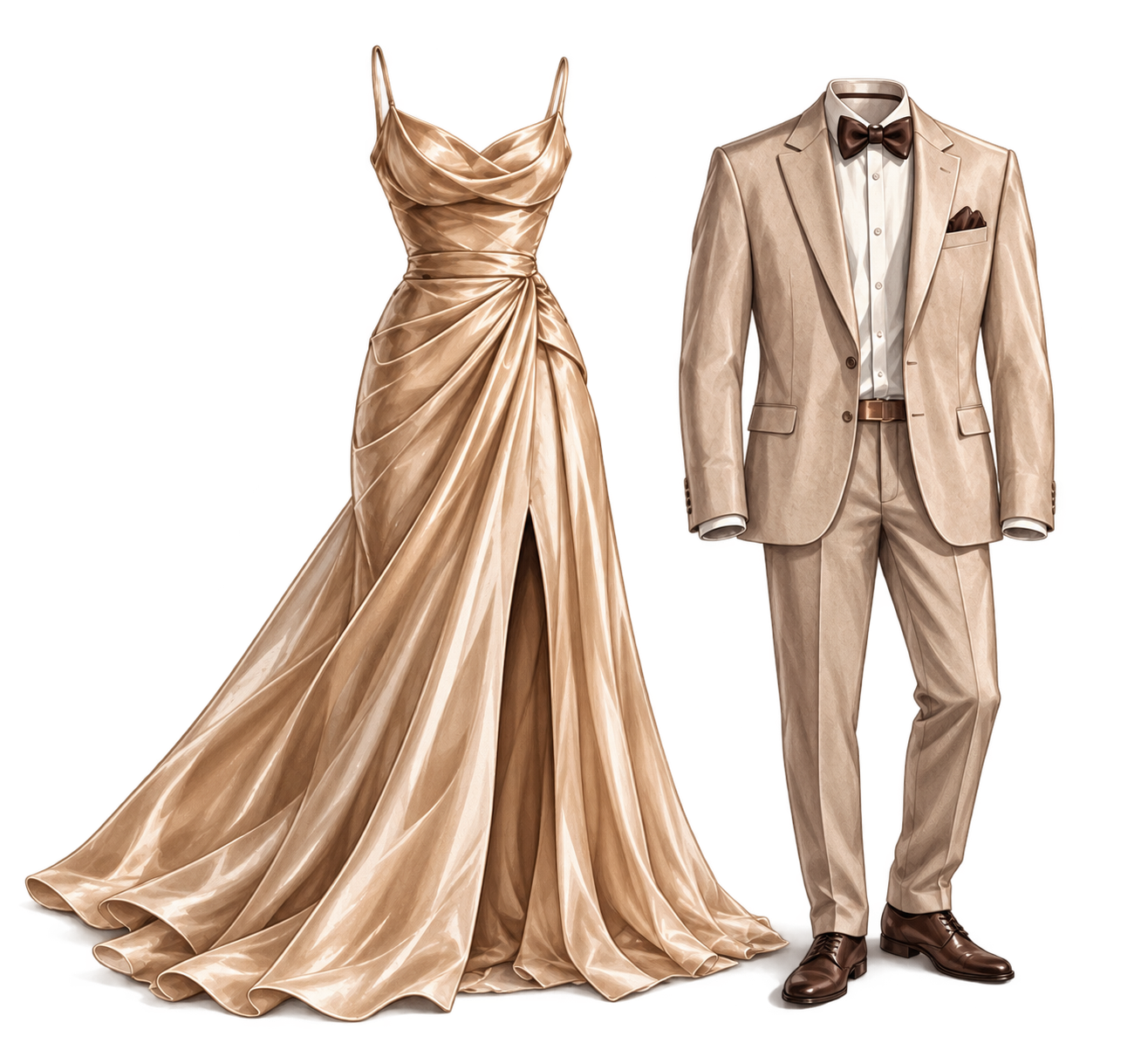 Vestido de gala y traje elegante