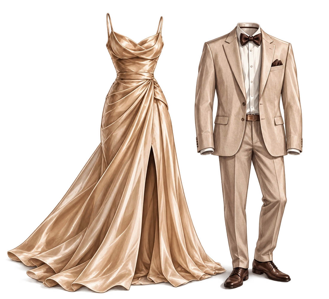 Vestido de gala y traje elegante